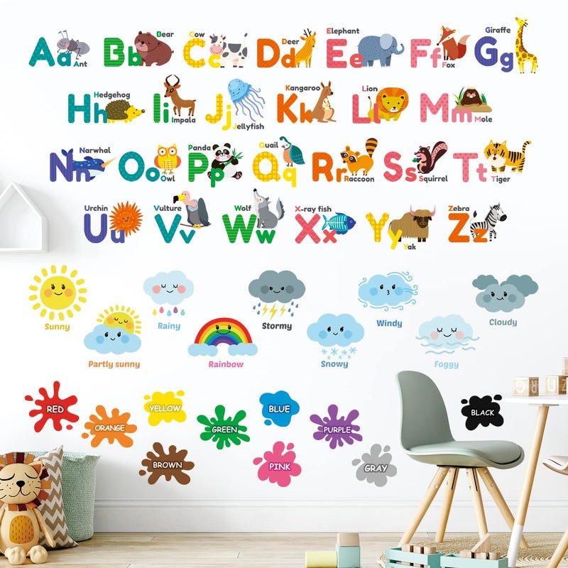 DECOWALL DS12-8070N Animal Alphabet Numbers Colour Weather Kids Wall Stickers Decals playroom Letters Decor Bedroom ABC Nursery Classroom Toddlers Learning Educational Baby Rainbow Colorful - Image 1